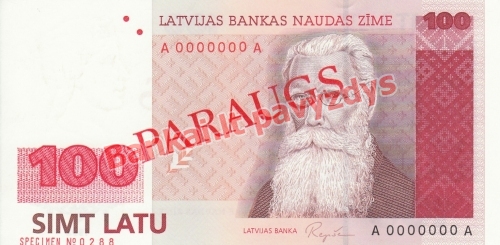 100 Latų banknoto priekinė pusė