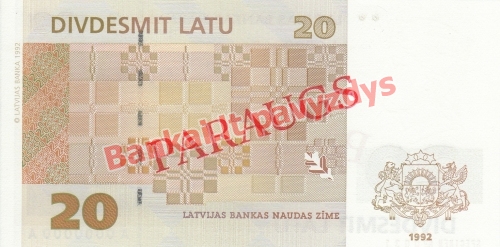 20 Latų banknoto galinė pusė