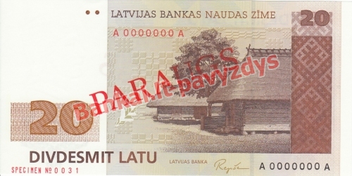 20 Latų banknoto priekinė pusė