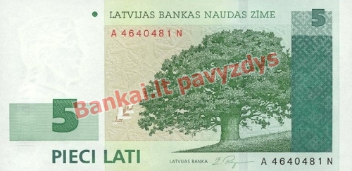 5 Latų banknoto priekinė pusė