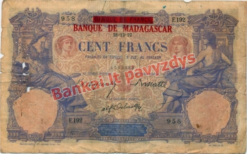 100 Frankų banknoto priekinė pusė