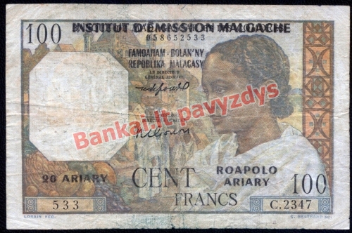 100 Frankų banknoto priekinė pusė