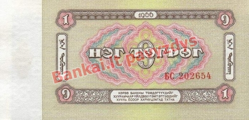 1 Tugriko banknoto galinė pusė