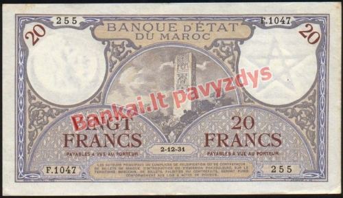 20 Frankų banknoto priekinė pusė