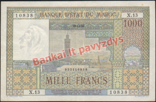 1000 Frankų banknoto priekinė pusė