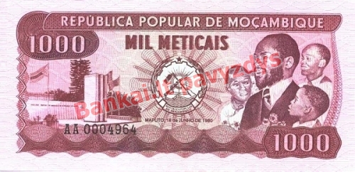 1000 Metikalių banknoto priekinė pusė
