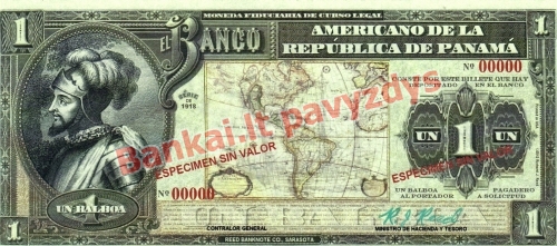 1 Balboa banknoto priekinė pusė