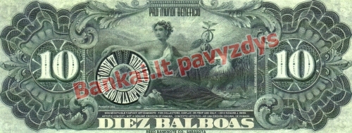 10 Balboa banknoto galinė pusė