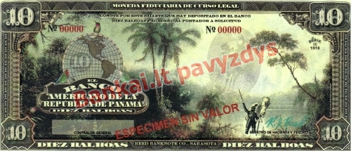 10 Balboa banknoto priekinė pusė