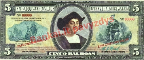 5 Balboa banknoto priekinė pusė