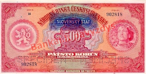 500 Korun  banknoto priekinė pusė