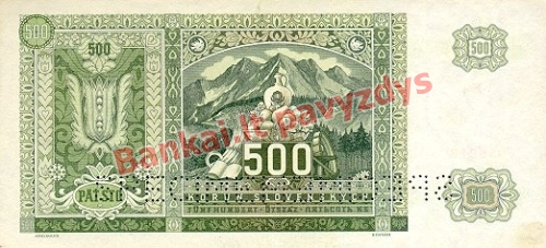 500 Korun  banknoto galinė pusė