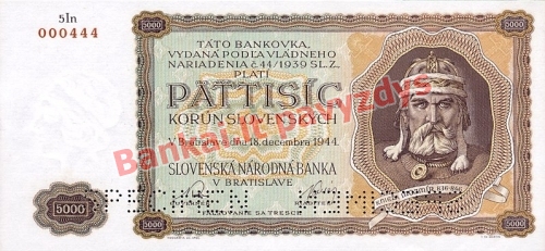 5000 Korunų banknoto priekinė pusė