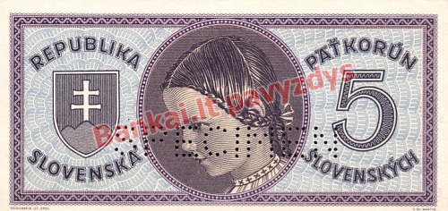 5 Korunų banknoto priekinė pusė