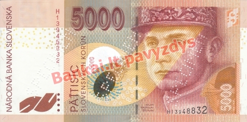 5000 Korunų banknoto priekinė pusė