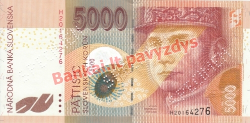 5000 Korunų banknoto priekinė pusė