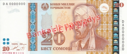 20 Somonių banknoto priekinė pusė