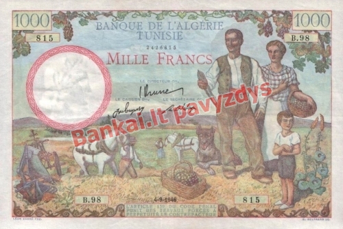 1000 Frankų banknoto priekinė pusė