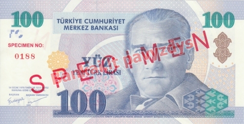100 New Lirų banknoto priekinė pusė