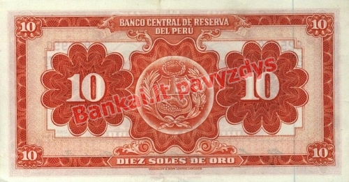 10 Soles  banknoto galinė pusė