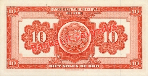 10 Soles  banknoto galinė pusė