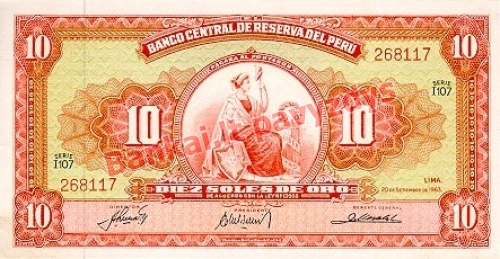 10 Soles  banknoto priekinė pusė