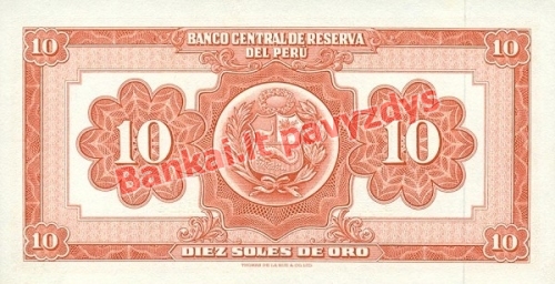 10 Soles  banknoto galinė pusė