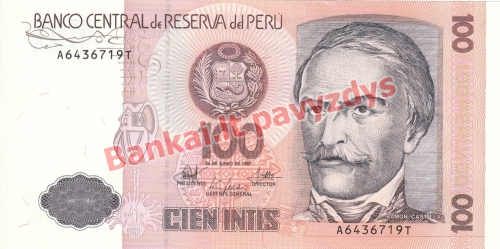 100 Intis  banknoto priekinė pusė