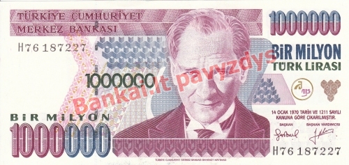 1000000 Lira  banknoto priekinė pusė