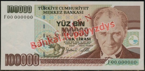 100000 Lirų banknoto priekinė pusė