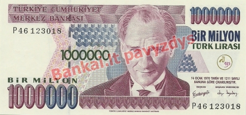 1000000 Lira  banknoto priekinė pusė