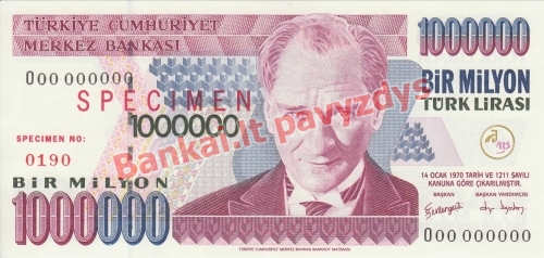 1000000 Lirų banknoto priekinė pusė