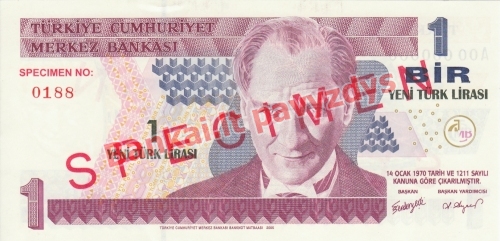 1 New Lirų banknoto priekinė pusė
