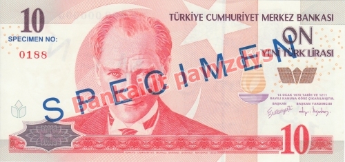 10 New Lirų banknoto priekinė pusė