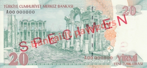 20 New Lirų banknoto galinė pusė