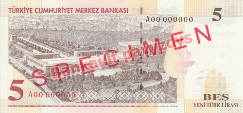 5 New Lirų banknoto galinė pusė