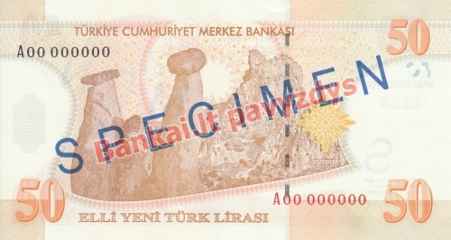 50 New Lirų banknoto galinė pusė