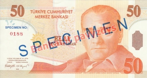 50 New Lirų banknoto priekinė pusė