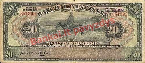 20 Bolivarų banknoto priekinė pusė