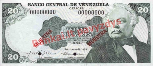 20 Bolivarų banknoto priekinė pusė