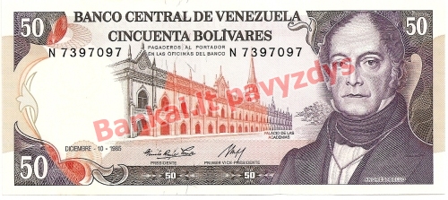 50 Bolivarų banknoto priekinė pusė