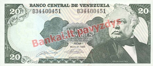 20 Bolivarų banknoto priekinė pusė