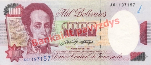 1000 Bolivarų banknoto priekinė pusė