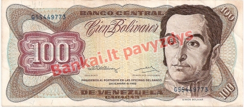 100 Bolivarų banknoto priekinė pusė