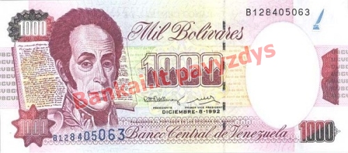 1000 Bolivarų banknoto priekinė pusė