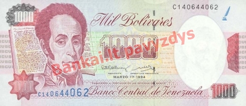 1000 Bolivarų banknoto priekinė pusė