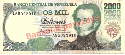 2000 Bolivarų banknoto priekinė pusė