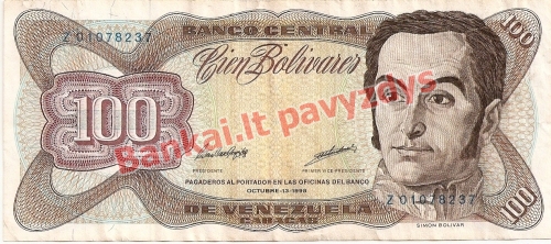 100 Bolivarų banknoto priekinė pusė