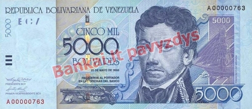 5000 Bolivarų banknoto priekinė pusė