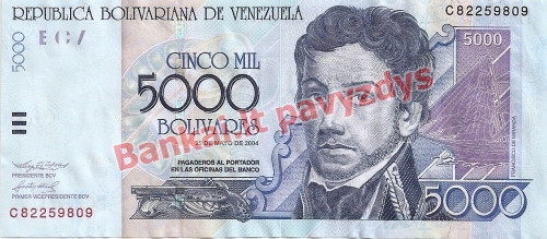 5000 Bolivarų banknoto priekinė pusė